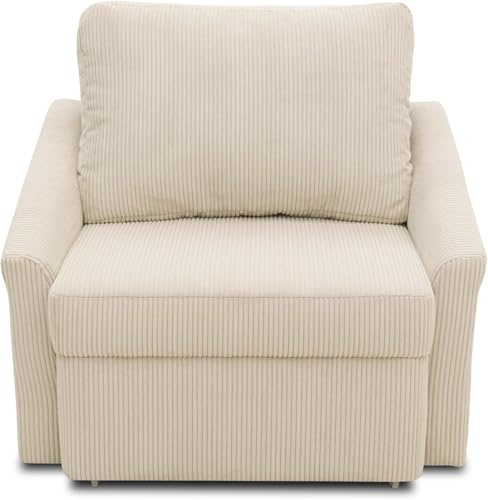 DOMO. collection Sessel Relax, Cord Bezug, beige | Sessel mit Schlaffunktion, weicher Cord Schlafsessel mit Boxspringfederung und klassischem Design, 108 x 96 x 86 cm (BxTxH)