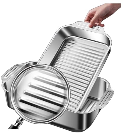 Bandeja para asar rectangular de acero inoxidable, asador de pavo, bandeja para hornear de 14/15, 7 pulgadas, plato hondo para pasteles y galletas (40cm de profundidad)