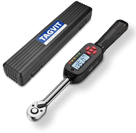 TAGVIT Drehmomentschlüssel Digital 3/8 Zoll,6.8-135Nm Hochleistungs Digitaler Drehmomentschlüssel,±2% Fehlergenauigkeit mit Voreingestellter Speicher Summer und LED-Anzeige für Fahrrad,Motorrad,Autos