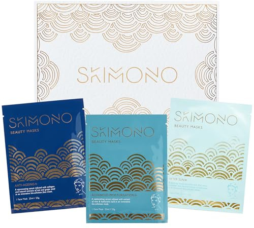 Skimono Feel Fabulous Facials Set -3x Bio-Cellulose Face Masks, Hydrating & Moisturising Collagen Skincare for Women, Complete Set for Gifting