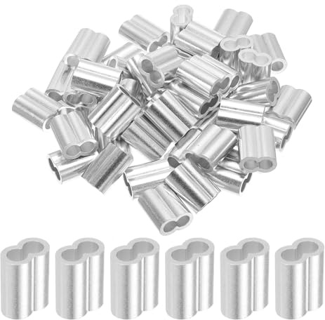 QUARKZMAN 5/16 8mm Aluminium Crimpschlaufe Double Ferrule für Drahtseil Kabel Leitungsende, Silber 50 Stück
