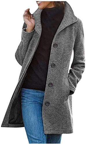 meine bestellungen anzeigen Wollmantel Damen Wintermantel Elegant Lang Trenchcoat Langarm Revers Winterjacke Windbreaker Strickjacke Jacke Einfarbig Winter Übergangsjacke Warme Wolljacke Mantel