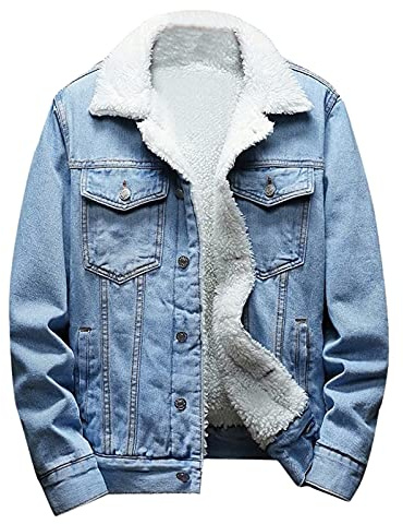 Veste de camionneur Sherpa pour homme - Veste en jean chaude doublée en polaire - Manteau de cowboy décontracté - Manteau thermique épais - Col à revers rembourré - Manteau d'hiver en coton boutonné