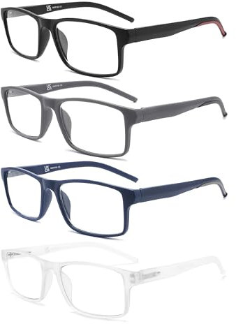 HEEYYOK 4Pack Occhiali da Lettura Uomo Lettori Luce Blu Bloccaggio per Donne&Uomo,Anti Abbagliamento/Filtro Occhi UV,Telaio Rettangolare Confortevole Cerniera Primavera Occhiali da Vista 0.75