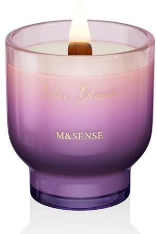 M&SENSE Duftkerze Fliederblüte|Knisterkerze mit Holzdocht|270g 60 Stunden Lang Brennende Sojawachs Duftkerzen im Glas|Luxus Kerze Geschenk für Männer und Frauen