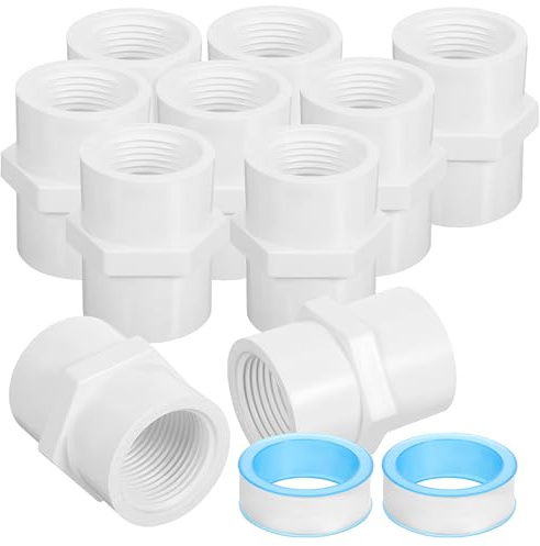 Gadpiparty 3/4 Inch PVC Pipe Fittings Female Threaded Coupling Connector for Plumbing Water Pipe with Seal Tape Included 10Pcs Set