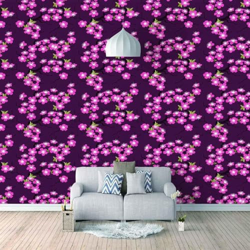 XLMING Cubique Simple Fleur Violette Feuille Verte 3D Papier Peint Intissé Salle à Manger Bureau D'étude Canapé Chambre Salon TV Mur-430cm×300cm