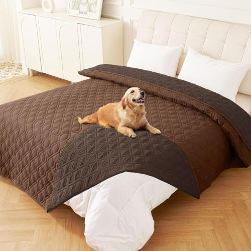 Homaxy Vattentät hundfilt, tvättbar, vändbar hundfilt, mjuk hundfilt, filt för soffa, säng, pendling, 203 x 208 cm, brun + choklad
