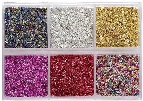 46g Crushed Glass Irregular Metallic Chips,Broken Glass Chips for Crafts Glass Gravel for Microscopic Landscaping,Decoration,6 Color