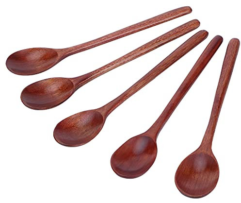 Cuchara de Cocción de Largo, Cuchara de 5 Piezas, Cuchara de Madera con Cucharadas de Naturaleza de Madera con Miel de Madera Condimentos de Cocción con Cucharas de Cocción para la cocina. (Color