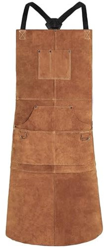 XLyrriun Schweißerschürze aus Leder, hitzebeständig, strapazierfähig, Schmiedeschürze mit 6 Taschen, 106,7 cm groß für Schreinerei, Werkstatt