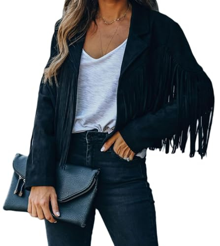 Bibowa Faux Suede Leather Jackets For Women Trendy Fall Western Fringe Cropped Jacket 2026 Tassel Motorcycle Crop Coats