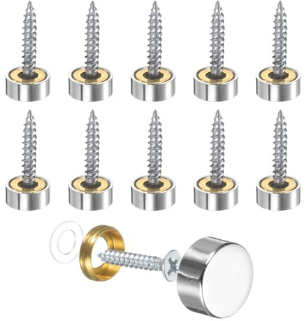 PATIKIL 10 Pcs Screw Covers Caps, 12mm 304 Stainless Steel Mirror Screws Fasteners Mirror Screws Decorative Caps Cover Nails for Sign Advertising Hardware Construction, Silver