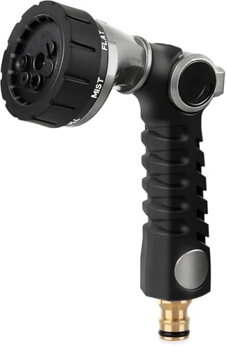RESTMO Gartenbrause Metall Heavy Duty, Gartenschlauch Spritze | Robuste Handbrause Garten, 7 Muster Garten Wasserspritze für Bewässerung, Autowaschen, Silber