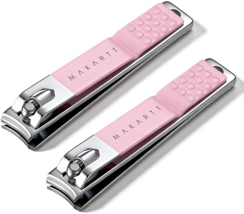 Makartt Lot de 2 coupe-ongles - Pour ongles épais, bords incurvés - En acier inoxydable - Pour homme et femme - Rose
