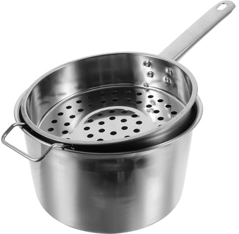 HIAKDOFT Passoire à Nouilles en Acier Inoxydable 0,8 Cm de Maille, Louche Passoire à Grand Trou Manche Unique, 22 Cm, Accessoire la Cuisine Professionnel pour Filtrage et Égouttage