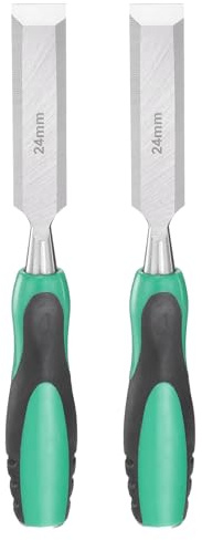 QUARKZMAN 2pcs Ciseau À Bois En Acier Lame Large 15/16 Vert-Noir | Ciseau À Bois À Pointe Plate, Outil Manuel De Menuiserie Avec Manche En Plastique Antidérapant Pour Projets De Menuiserie