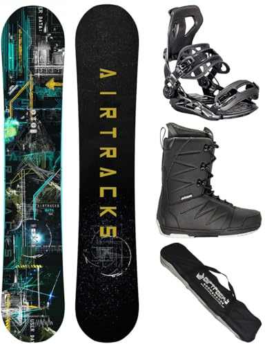 Airtracks Herren Snowboard Set Board Data Wide Freestyle Freeride 164 - Softbindung Master - Softboots Star Black 46 - SB Bag