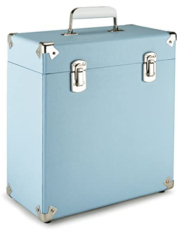 GPO Portable 12 Inch Vinyl Carry Case, Music Storage Box Holding up to30-35 LP Records, Lightweight and Robust Record Case Cover with Detachable Lid, Blue