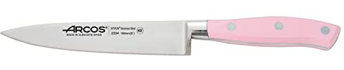 Arcos Serie Riviera Rose, Cuchillo Cocinero, Hoja de Acero Inoxidable Forjado Nitrum 150 mm, Mango de Polioximetileno, POM Color Rosa