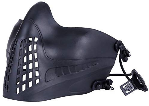 Gocher Taktische Maske für Paintball Airsoft-Schutzmasken Atmungsaktiv Jagdschießen CS Military Game Two-Mode-Stirnband Halbgesichtsmaske-BK