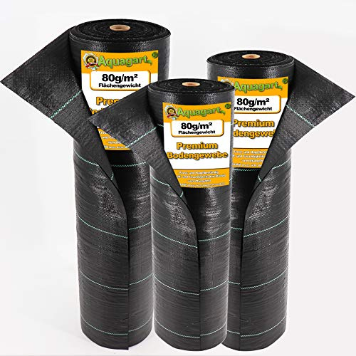 20m x 1m Robuste Unkrautfolie 90g/m² Unkrautschutz von Aquagart I Bodengewebe Unkraut-Gewebe I Gartenvlies Unkrautvlies Wasserdurchlässig Mulchfolie UV-Vlies + 10 Erdanker Gratis