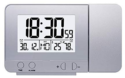 TIEMORE Réveil numérique de projecteur avec Projection au Plafond alimenté par 2 Piles AAA (Non incluses) et câble de Charge pour Le Plafond des Chambres