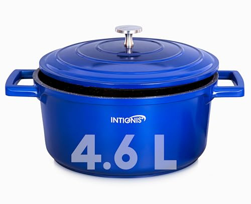 kasserolle mit deckel, Aluguss, schmortopf backofengeeignet,auflaufform groß 24cm, Leichter als Gusseisen, induktion kompatibel (24 cm, Blue)
