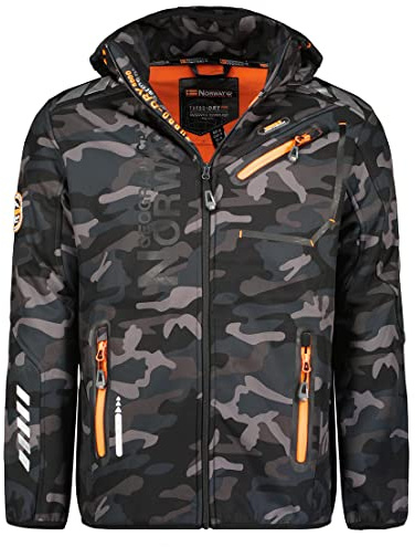 Geographical Norway - Chaqueta Rainman Turbo-Dry para hombre con tejido softshell y capucha negro y naranja S