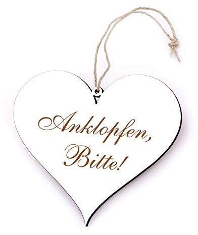 Schild Herz Anhänger - Anklopfen, Bitte! - Gravur Türschild Dekoschild 13x12cm
