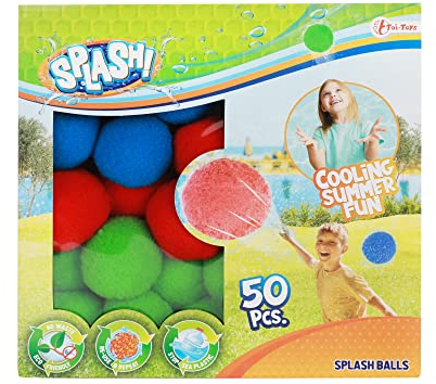 Toi-Toys Wiederverwendbare Wasserbomben Splash - 50 Stück Wasserbälle Set - Ø 4,5 cm - Wasserspielzeug Kinder Strandspielzeug Wasserball Waterbomb Wasserschlacht Pool Spielzeug