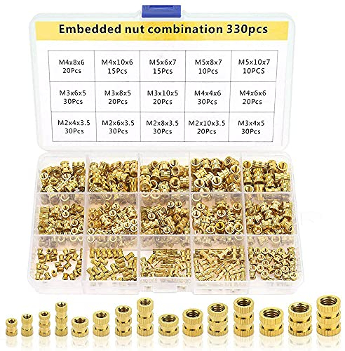 330 Pièces Filetage M2 M3 M4 M5, Insert Fileté en Laiton Moleté, Écrou Fileté Femelle, Inserts Filetés en Laiton, Ecrou Moleté M2 M3 M4 M5, pour Impression 3D