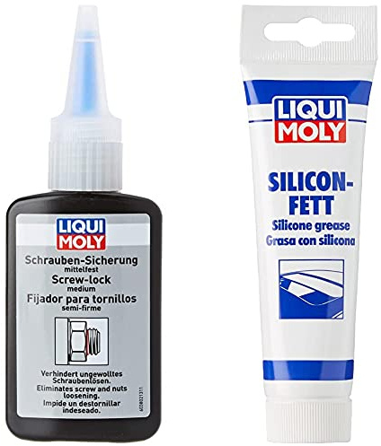 LIQUI MOLY 3802 Schraubensicherung mittelfest 50 g & P000364 3312 Silicon-Fett transparent 100 g