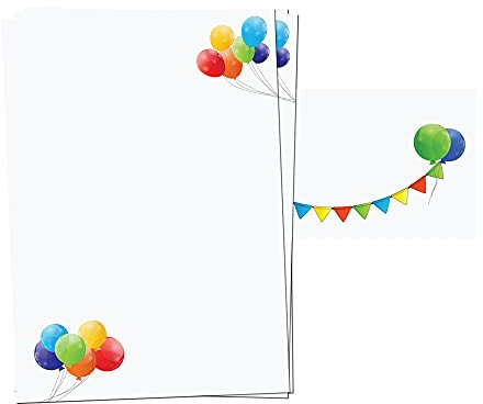 Presentou Brevpapper, tryckt på båda sidor, 120 gram papper, motivpapper, certifikatpapper, meny, kärleksbrev (ballonger, 25 + 25 ark + kuvert)