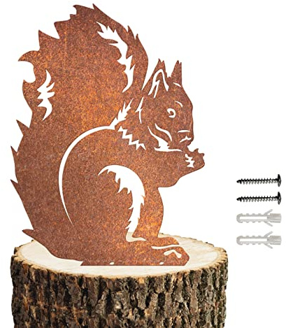 Reagia Rusty Squirrel Garden Ornament, Rusty Squirrel Silhouette to Screw in Wood, Metal Garden Decoration, Metal Decor, Fence Topper, Gift Idea for Garden or Wildlife Loverent
