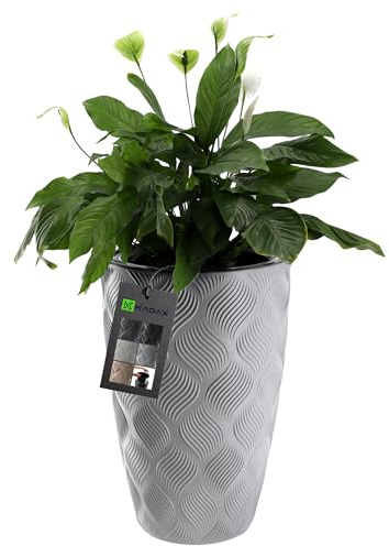 KADAX Blomkruka med insats och handtag, planteringskruka av plast i 5 storlekar, UV-resistent kruka, väderbeständig växtvas hög, kruka med 3D-effekt (grå höjd: 58,5 cm.