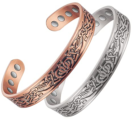 EnerCoppeX Magnetische Armbänder aus reinem Kupfer, Vintage-Stil, mit 8 Magneten, 6,9 cm, verstellbare Armbänder, kann von Männern und Frauen getragen werden, 2 Stück, 6.7 inches, Kupfer
