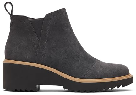 TOMS Women's Maude Wedge Boot, Leather Upper, OrthoLite Insole, Side Zip, Lightweight, Forged Iron Suede, 7