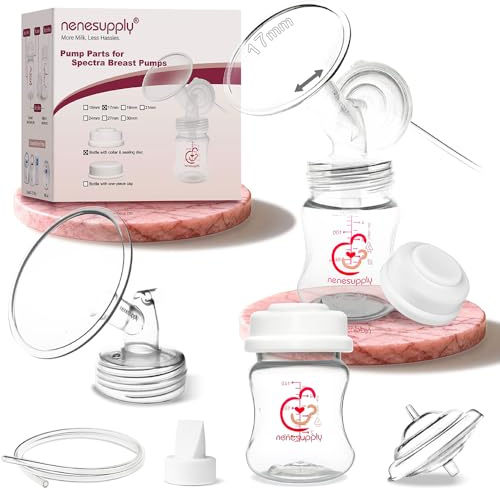 Nenesupply Pump Parts Compatible with Spectra S2 S1 9 Plus Breast Pump to Replace Spectra Pump Parts S2 Accessories Flange 17mm Duckbill Valve Tubing Bottles Backflow Protector