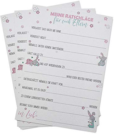 Feenstaub Babyshower Babyparty Ratschlag-Karten zum Ausfüllen für die Gäste, Ratschläge für die werdenden Eltern, 10 Karten A5 für die Baby Party, Hasen-Design, Babyparty Ideen