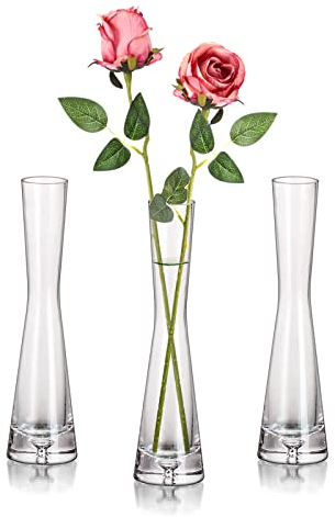 Hewory Glass Bud Vases for Flowers: 20cm Single Stem Vase Tall Single Flower Vase for Rose - Modern Narrow Small Vases for Table Decoration Wedding Party Birthday Baby Shower, 3pcs