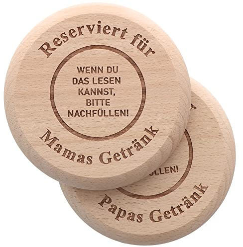 Spruchreif | 2er Set - Untersetzer für Getränke | Untersetzer aus Holz für Trinkgläser | 2in1 Untersetzer und Deckel | Lustiges Geschenk für Mama und Papa |Geschenkidee Eltern