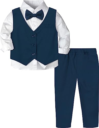 mintgreen Barn Pojkar Kläder Set Herr Långärmad Skjorta med fluga + Väst + Byxor, 1-4 År, Marinblå, 2-3 anni