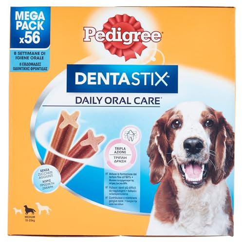 Pedigree Dentastix Snacks für die Mundhygiene, mittelgroßer Hund 10 – 25 kg, 56 Stäbchen – 1440 g