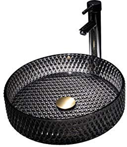 HESIEU Mobile da Bagno sopra Il lavabo da appoggio, lavabo da appoggio, Combinazione di lavabi in Vetro Blu Chiaro di Lusso, Giallo Brillante (Nero)