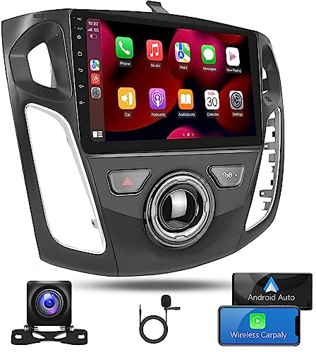 for Ford Focus 2012-2018 with Carplay Android Car Stereo, Rimoody 9 Inch Touch Screen Car Radio with GPS Navigation Bluetooth FM HiFi WiFi Android Auto + AHD Backup Camera