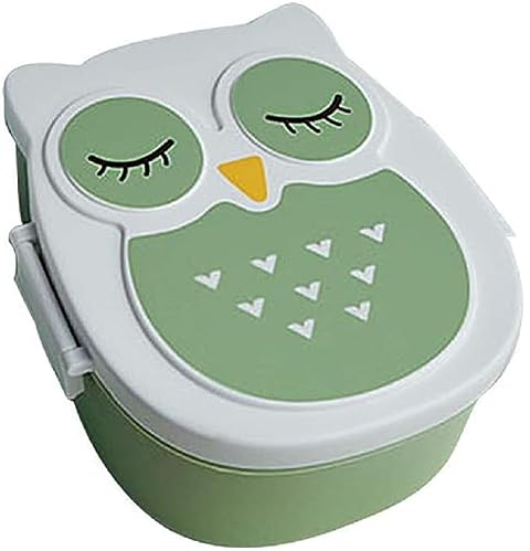VollfitYYu Brotdose Bento Box mit 3 Fächern Tragbar Lunchbox Cartoon Eule Snackbox Brotzeitbox für Kindergarten Schule Arbeit Picknick Reise (Grün)