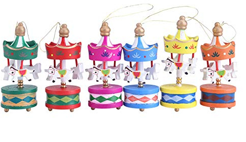Fuerdich Giostra in Legno, Mini Ciondolo Pendente da 6 Pezzi con Cinturino, Squisita Decorazione Natalizia per La Casa