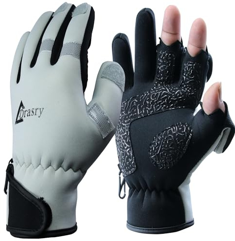 Drasry Neoprene Ice Fishing Gloves Touchscreen 3 Cut Fingers Warm Cold Weather Suitable for Men and Women Fly Fishing Photography Motorcycle Running Shooting (Gray/Black M)…