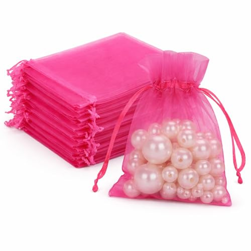 G2PLUS 50PCS Sacs Organza,Sachets Pochettes Cadeau en Organza 7 x 9 cm Sac à Bijoux,Sachets pour Lavande pour Bijoux Cadeaux Bonbons Marriage-Rose Rouge